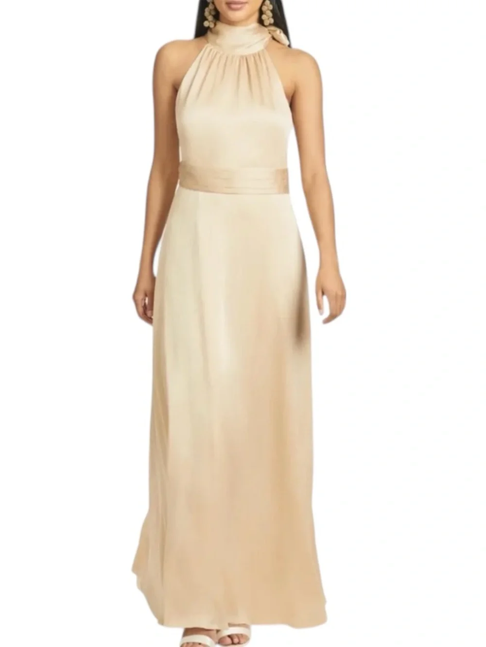 NWT SACHIN + BABI Champagne Cream Sleeveless Tie Neck Dress Gown Size 4
